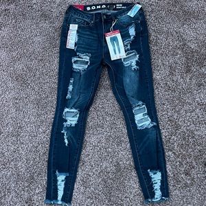 high rise ripped jeans